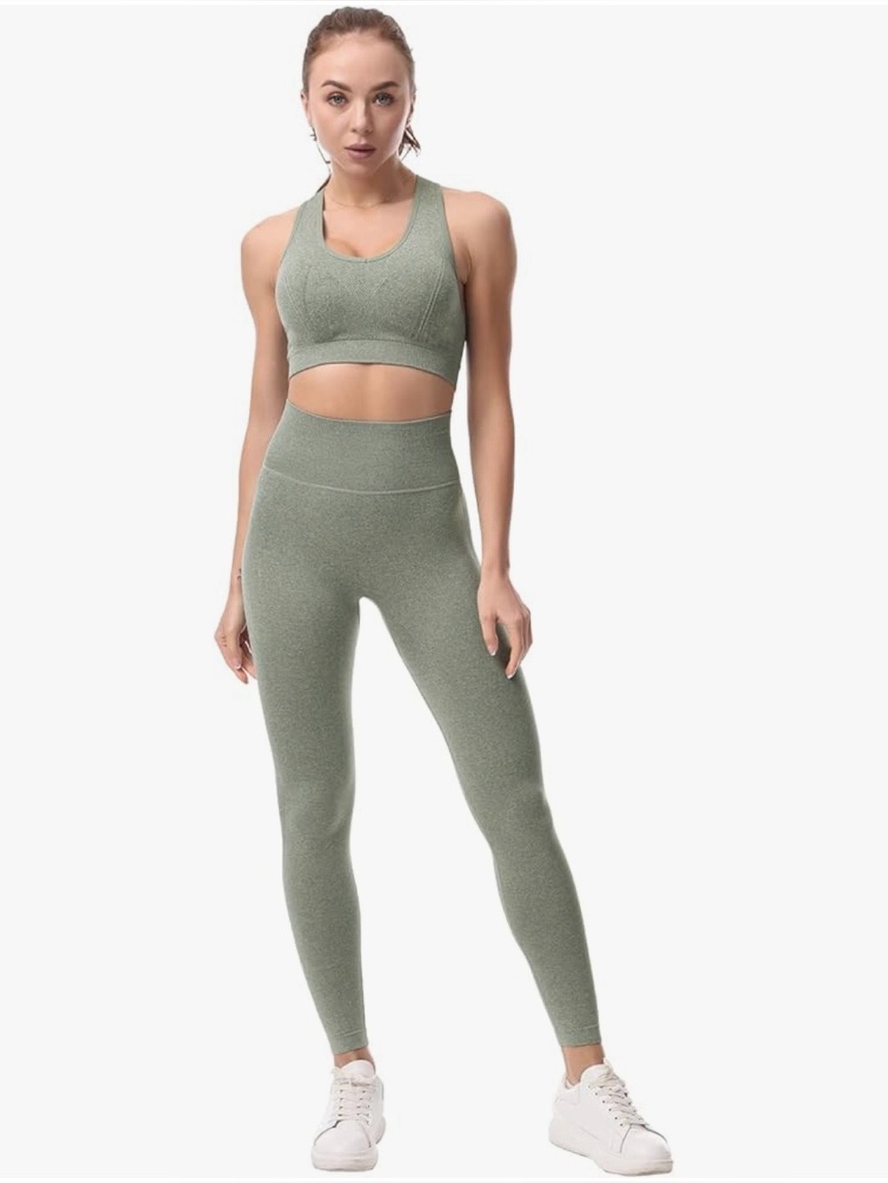 YNS Generic Olive Green Seamless High-Waist Legging & Racerback Sports Bra Set